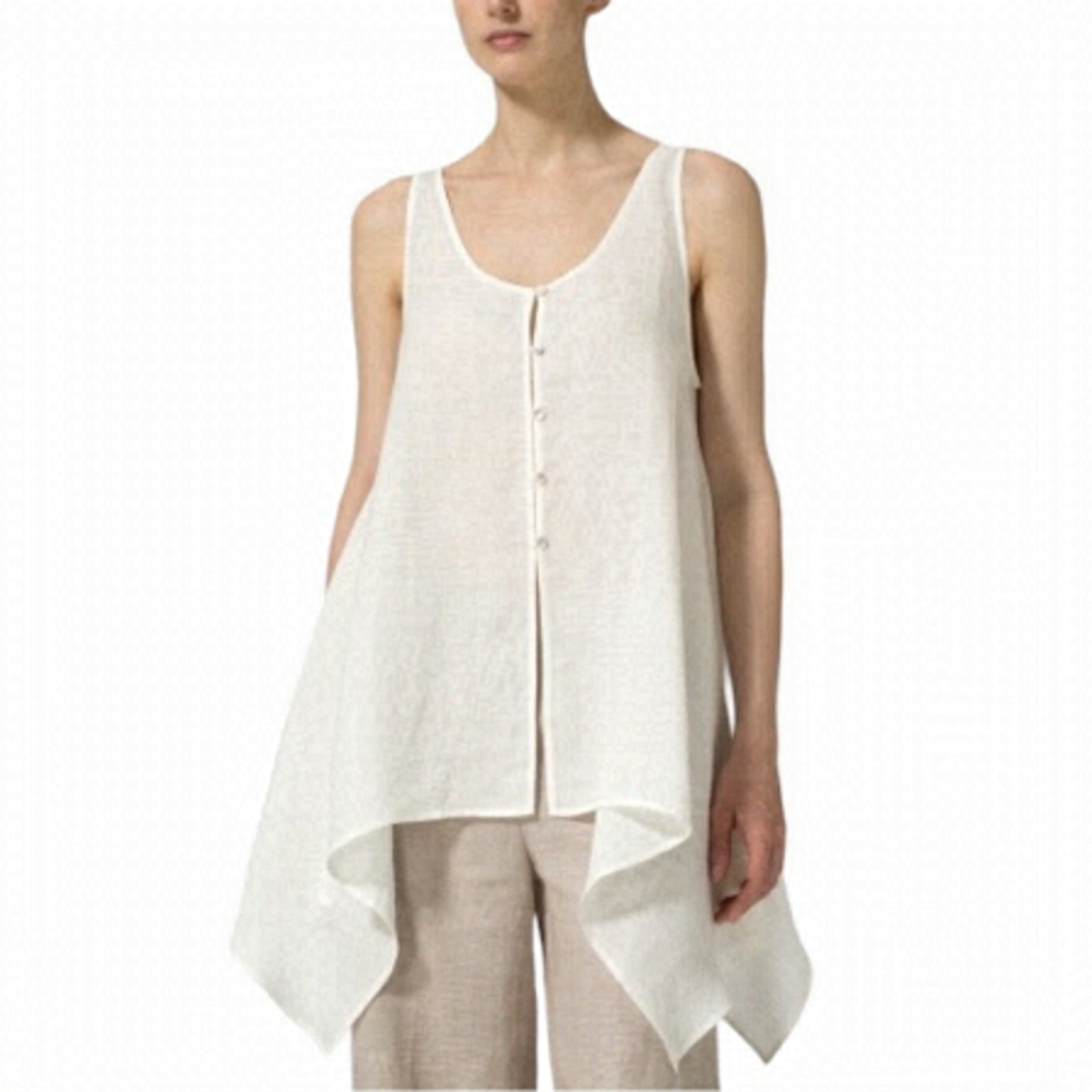 VIVID LINEN HANDKERCHIEF SLEEVELESS OFF WHITE TOP SIZE 3X